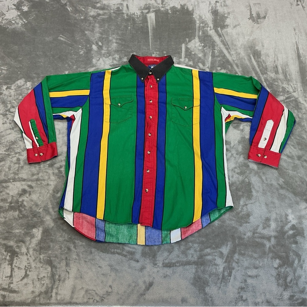 Vintage Texas Brush Popper Cotton Button Down Long Sleeve XL Striped Western USA